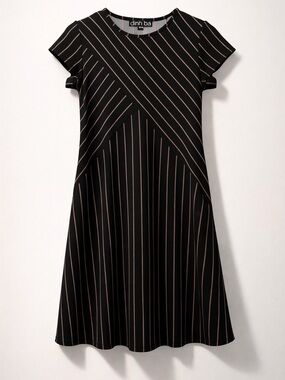 Dinh Bà Black Mini Dress with Red Pinstripe Detail